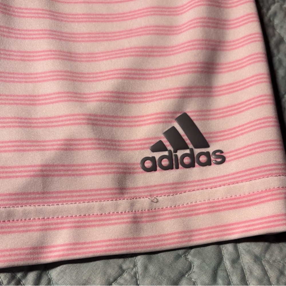 Adidas Golf Pink Striped Polo Shirt Men’s Medium - Picture 4 of 5